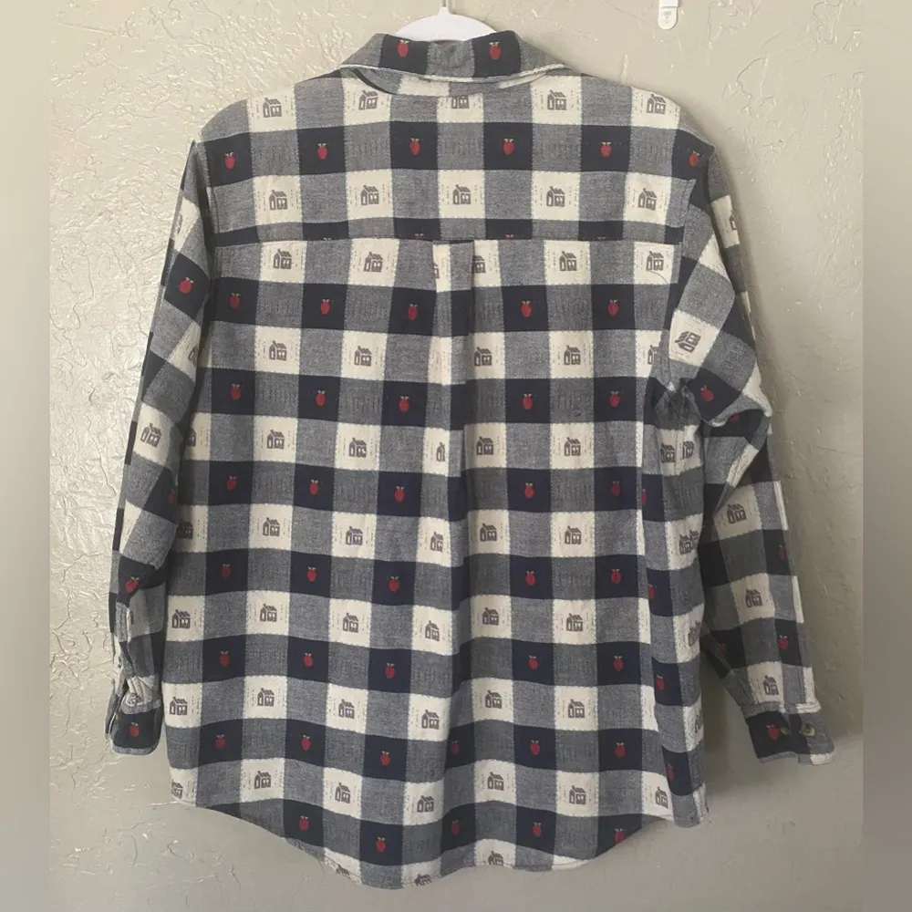 Krazy Kat Sz 14/16 Button Up Shirt Plaid w/ Schoolhouses & Apples Teacher Shirt - Image 15