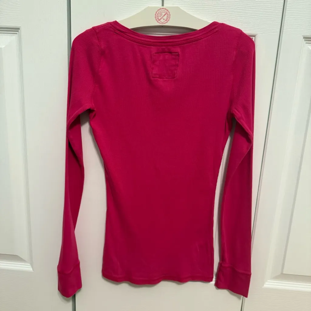 Y2K Abercrombie & Fitch Bella Swan Core Pink Ribbed Henley - Image 3
