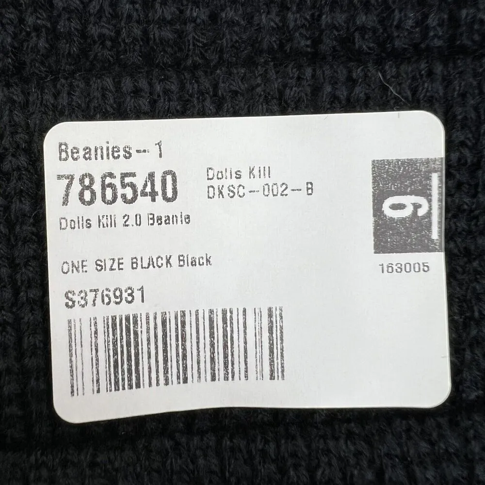 Dolls Kill Knit Beanie Hat Black Goth Punk Lolita Death Metal Spell Out Patch - Image 6