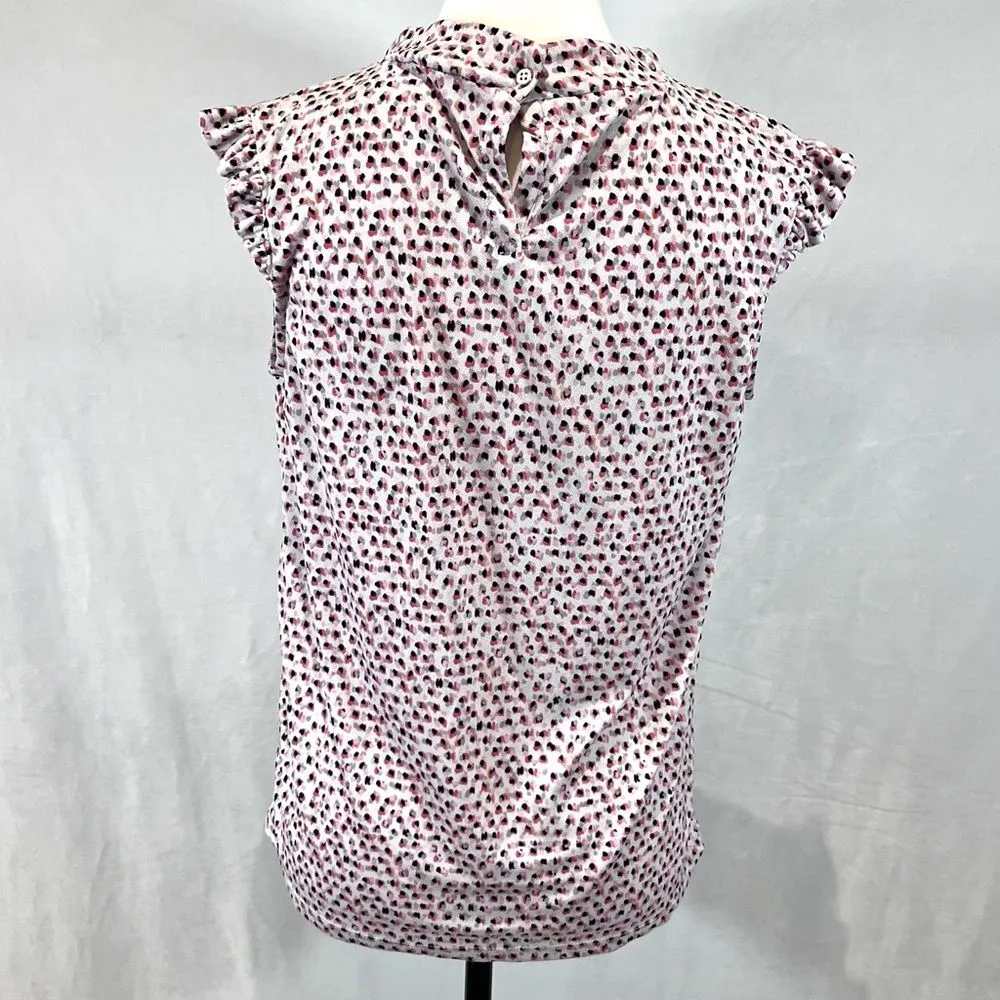 white pink black and gray ruffle neck cap sleeve top size small - Image 5