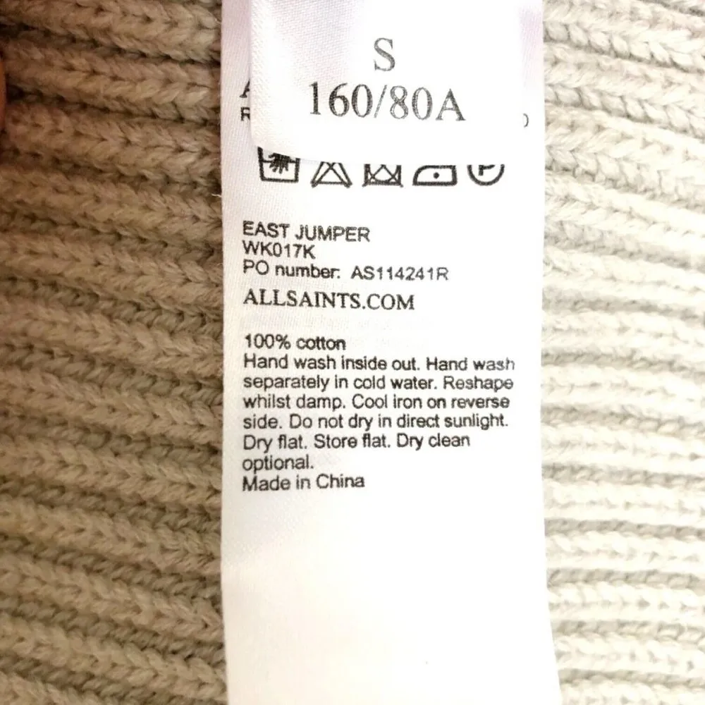 AllSaints East Cotton Jumper Sweater Mist Grey Top Small Ribbed Knit Long Sleeve - Image 5