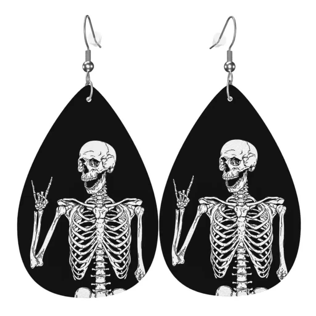 Gothic Skull Faux Leather Teardrop Earrings Faux Fashion Jewelry‎ Black - Image 3