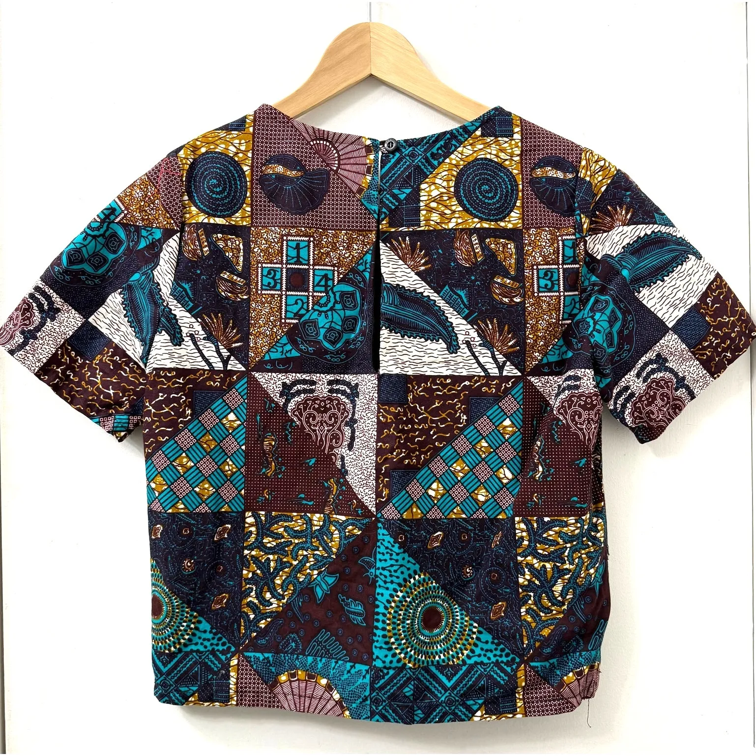 Cotonou Couture Small Patchwork Paisley Patterned Top Summer African Lightweight Blue - Image 3
