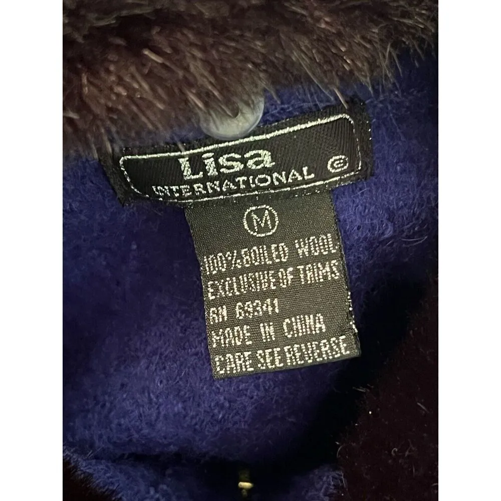 Lisa International Women’s M Blue Boiled Wool Zip Jacket w/ Santa Ugly Sweater Size M - Image 7