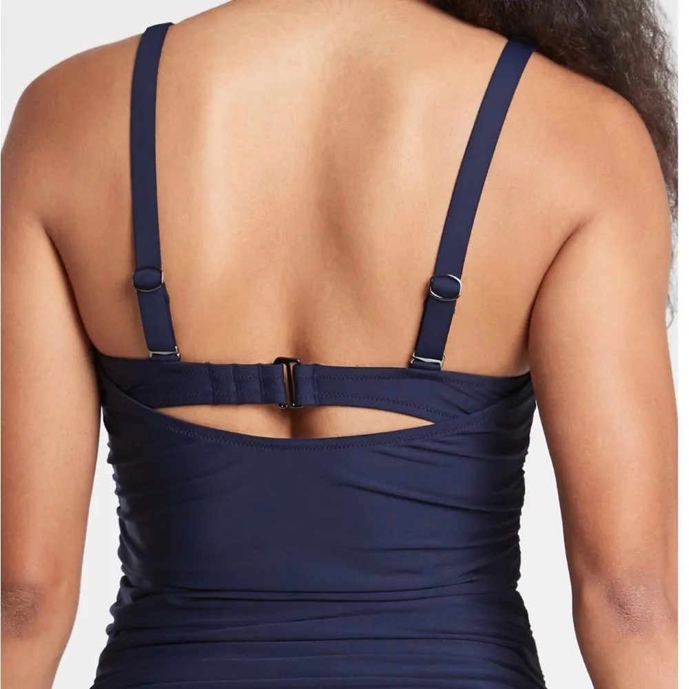 Athleta Square Neck Bra Cup Tankini Top: Navy Dress Blue - Image 3