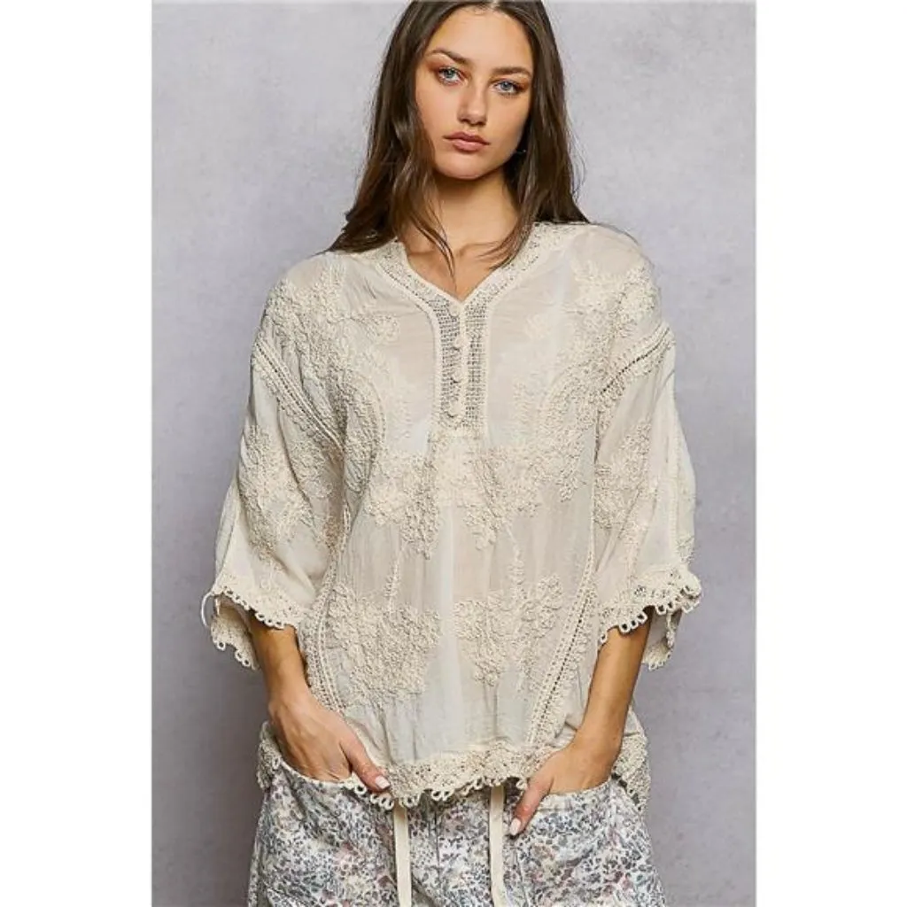 POL Floral Embroidered Top with Trim Edge - Image 2