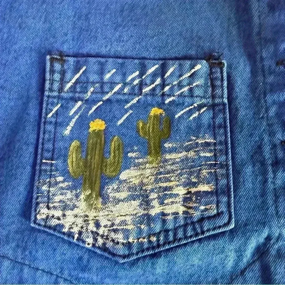 Vintage 80's Sundance Denim Vest Size Medium Acid Wash Painted Southwest Aztec - Image 4