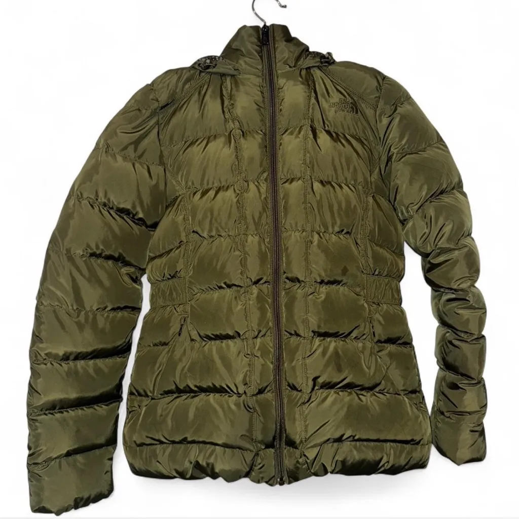 The North Face Olive Green Puffer Jacket • Faux Fur Hood • Winter Coat - Image 6