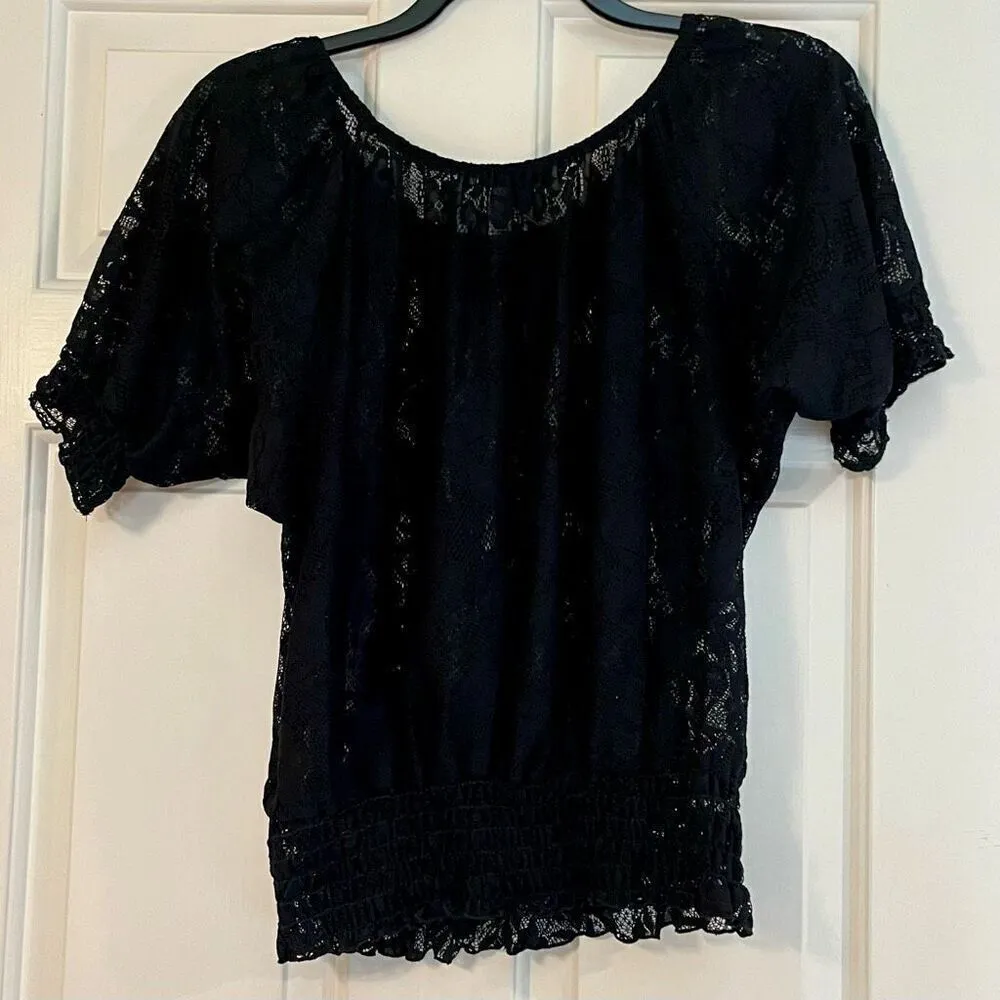 Twenty One Black Lace Short Puff Sleeve Small - Image 3