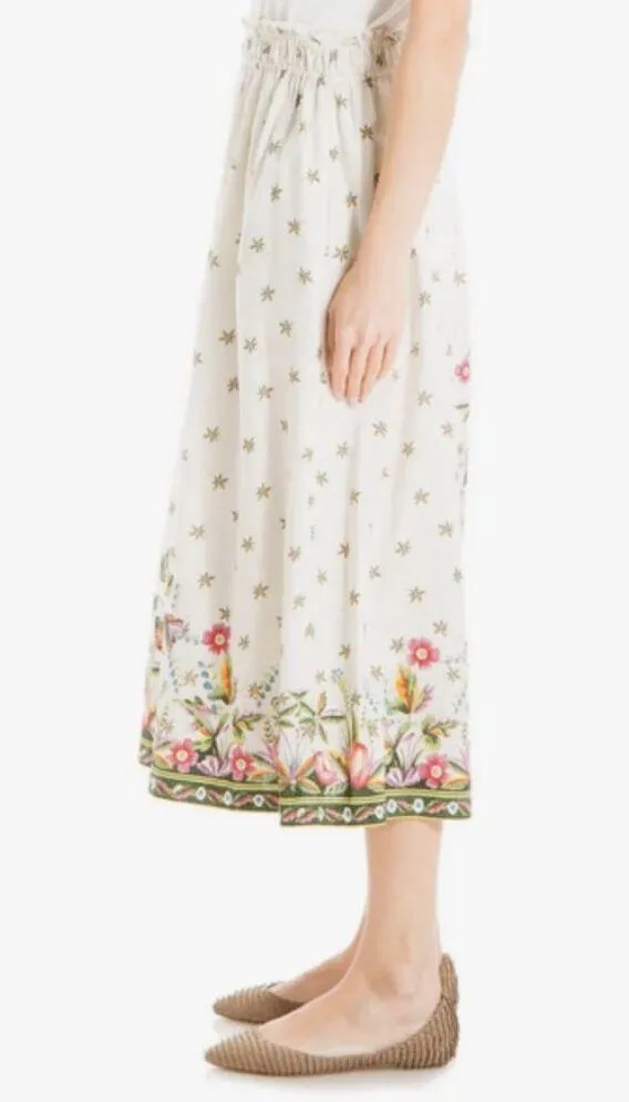 💕MAX STUDIO💕 Print Linen Blend Midi Skirt ~ Ecru/ Rd Vntg T Towel Large L NWT - Image 4