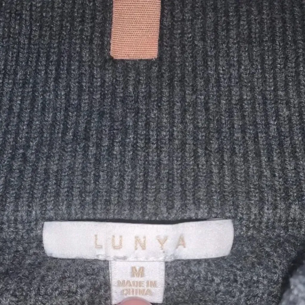 Lunya Good in Bed Waffle Sweater Cotton Silk Henley Onyx Front Button Heavy Knit Gray Size M - Image 10