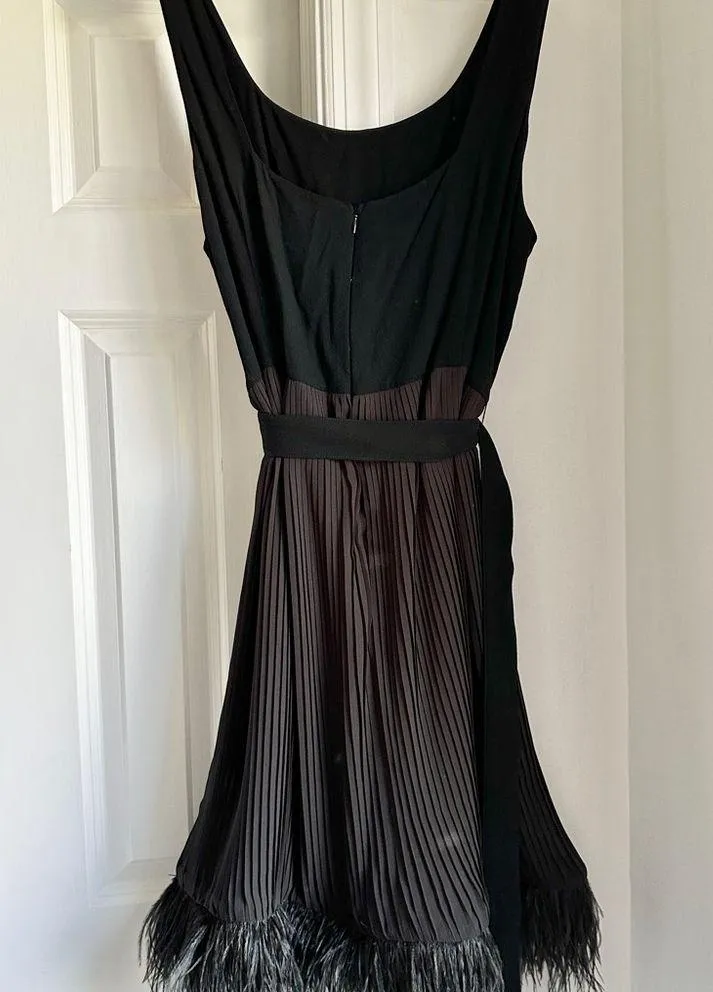 NWOT HVN Suki Feather Trim Belted Dress Black Size 16 - Image 9
