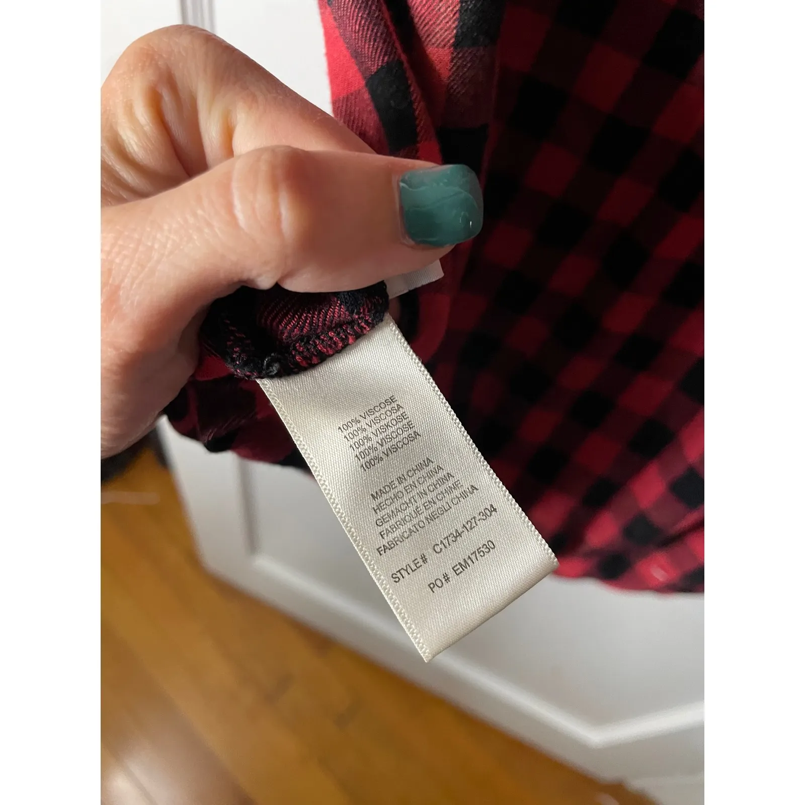 Red Buffalo Plaid Dress Long Sleeve Flared Bell Sleeve Casual cloth‎ & stone L Size L - Image 4