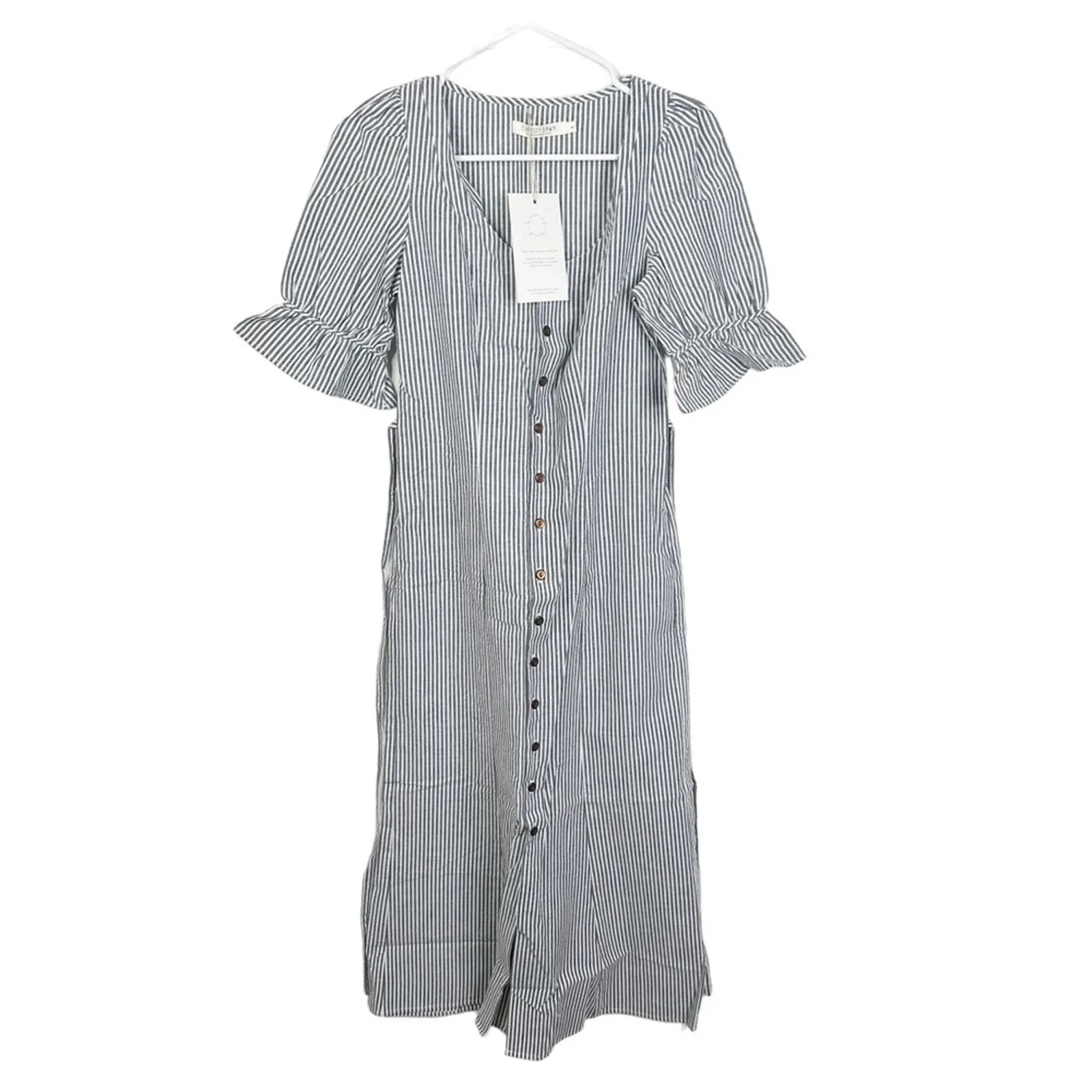 NEW Christy Dawn The Lennon Dress in Pewter Stripe Short Sleeve Midi Length XS - Image 5