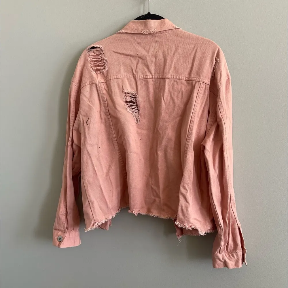 🆕 Love Tree Cropped Pink Denim Jacket - Image 2