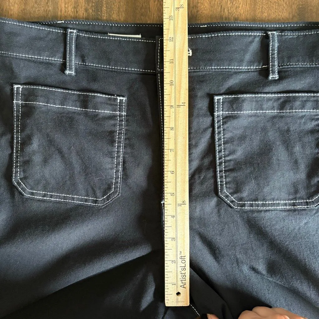 Loft Palmer Wide Leg Black Pants Contrast Stitching Size 12 Cotton Classic - Image 9