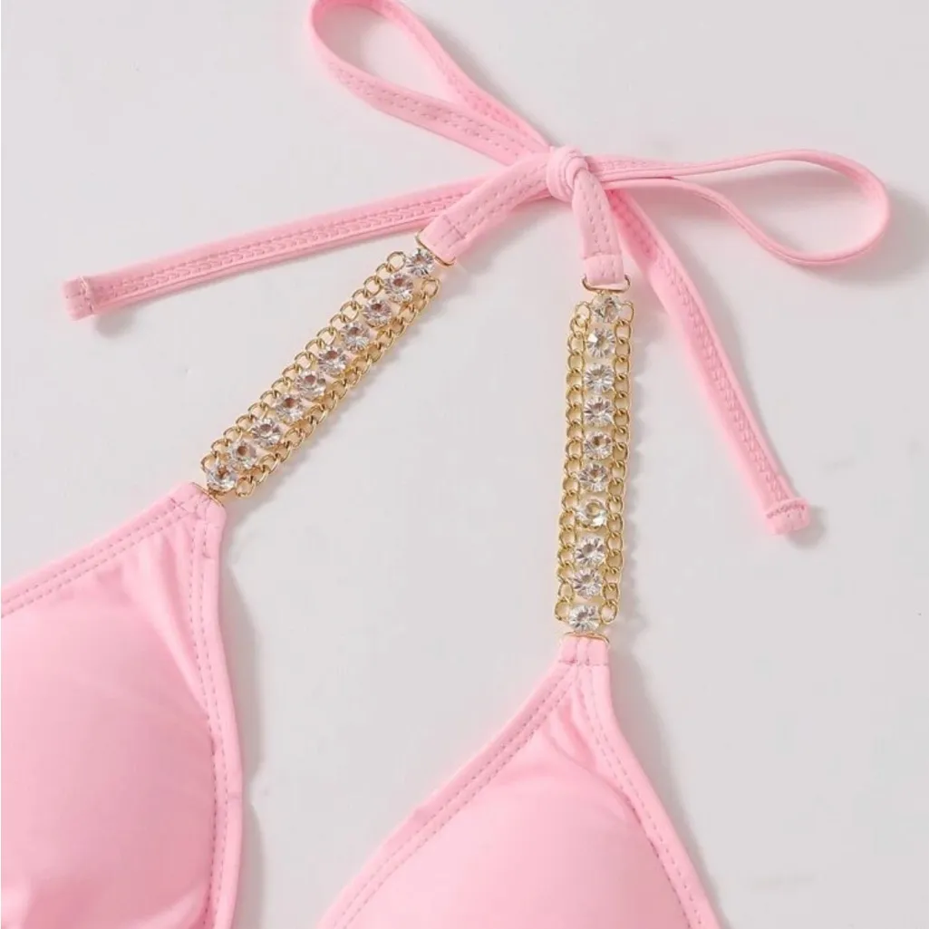 Pink Bikini Set with Gold Accents - Image 4