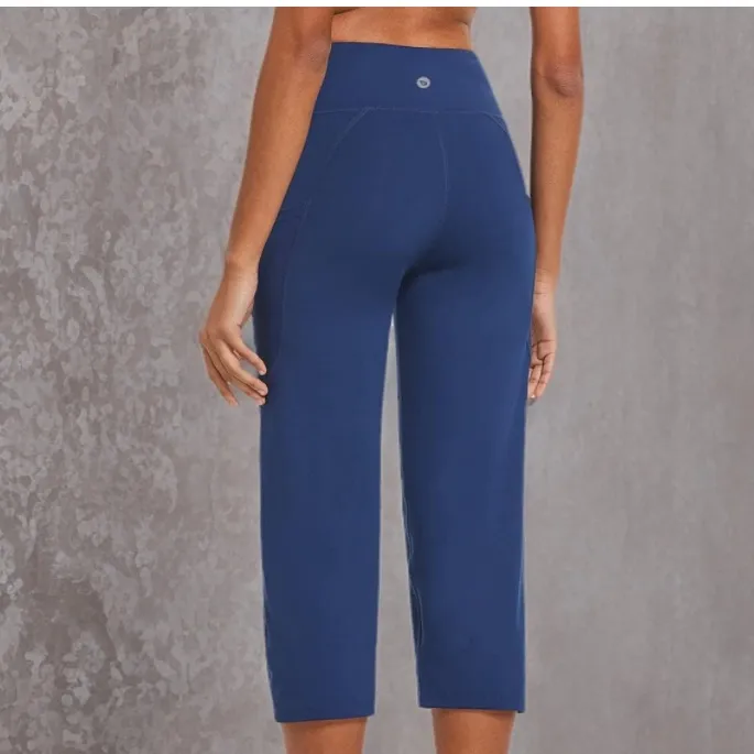 baleaf Yoga High Waist Capri Leggings with Pockets Wide Leg Crop Navy. Size XL - Image 7