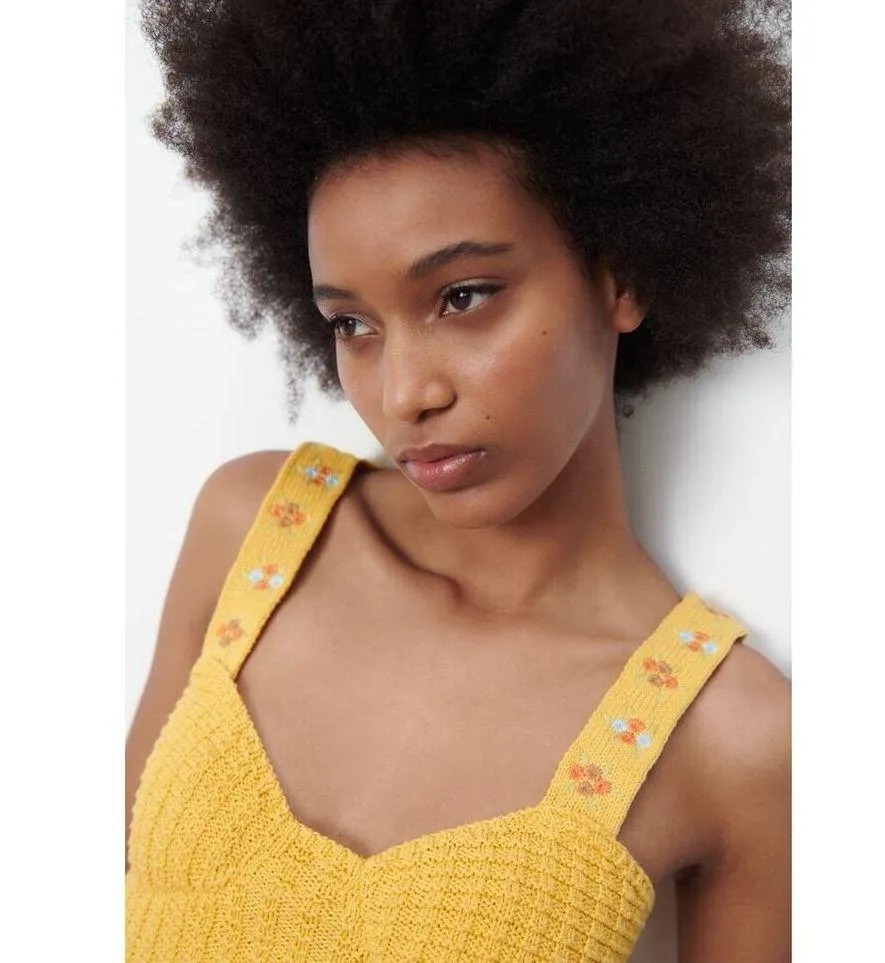 Zara Yellow Floral Embroidered Crochet Knit Sleeveless Crop Corset Bustier Top S - Image 2