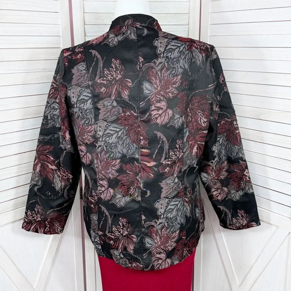 Tudor Court Floral Brocade Mandarin Collar Jacket Black Pink‎ XL Black - Image 4