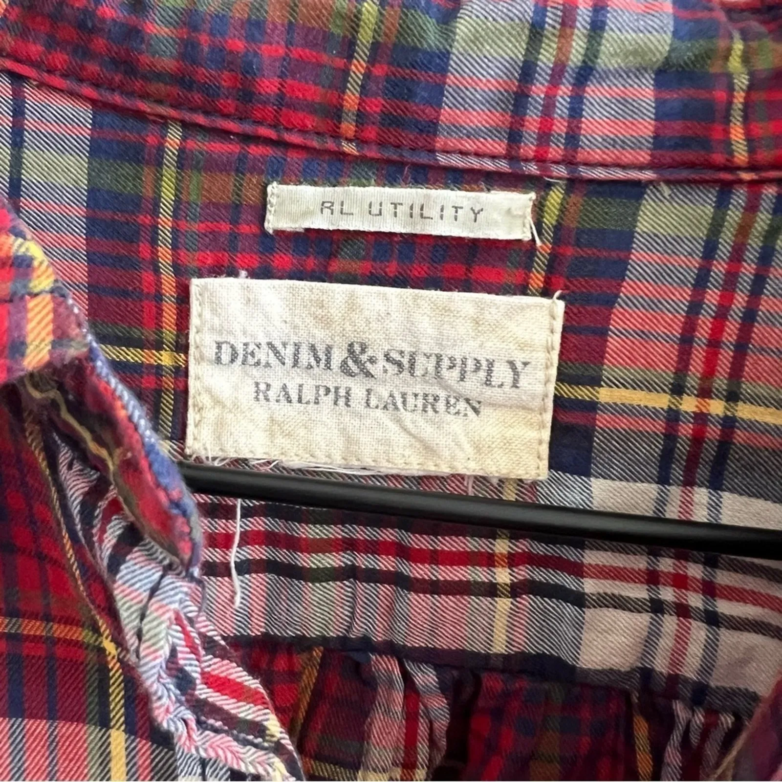 Ralph Lauren Utility Denim & Supply Lightweight Plaid Button Front Shirt Large - Image 3