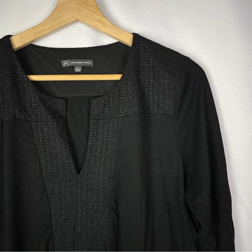 Adrianna Papell Black Drape Hem Long Sleeve Blouse L - Image 3
