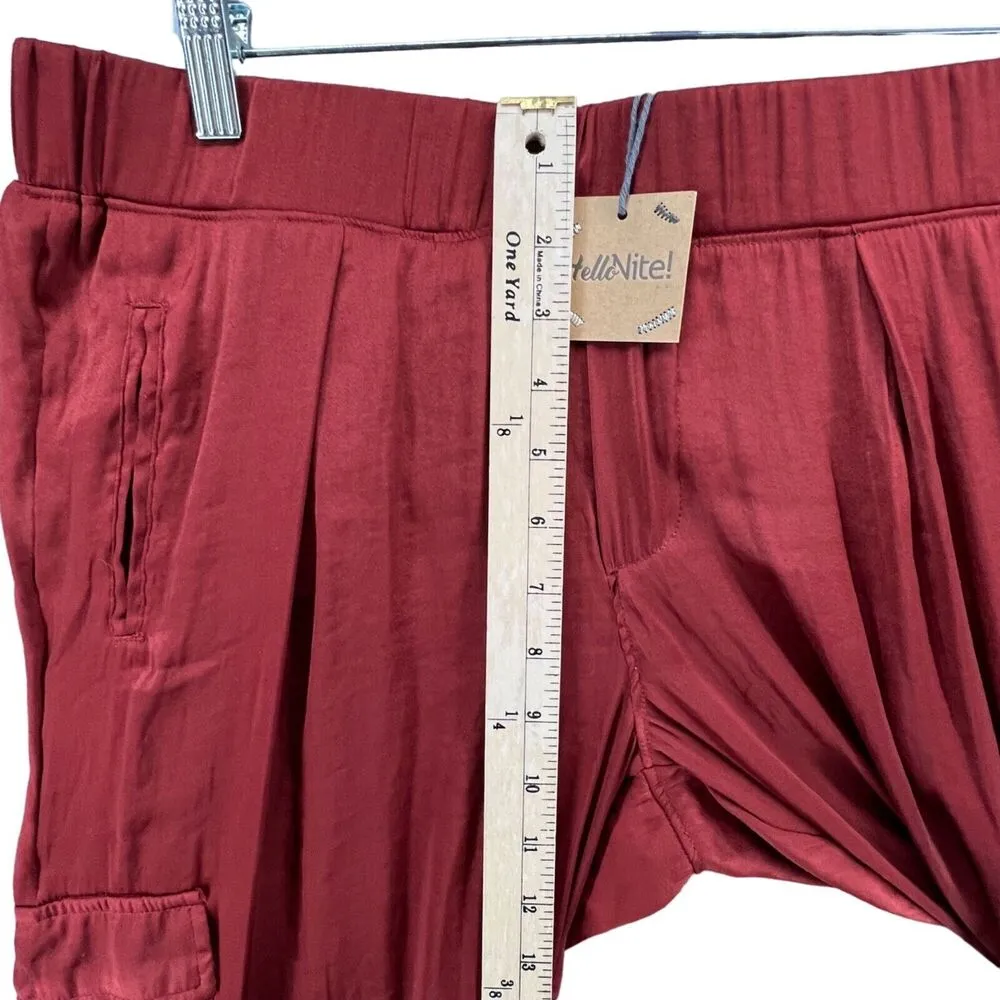 Hello Nite Satin Cargo Jogger Pants Womens S Rust Orange Pull On Pockets Utility - Image 6