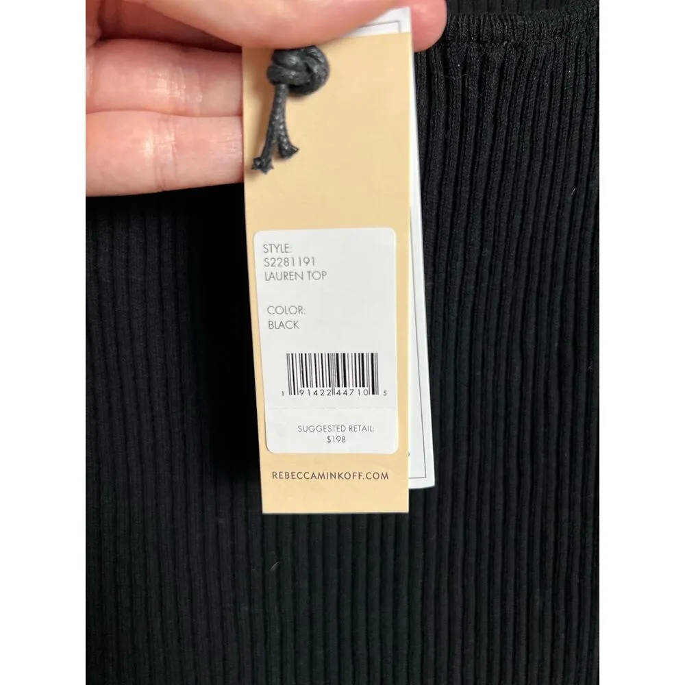 Rebecca Minkoff NEW Black Ribbed Long Sleeve Knit Lauren Top Size S - Image 5