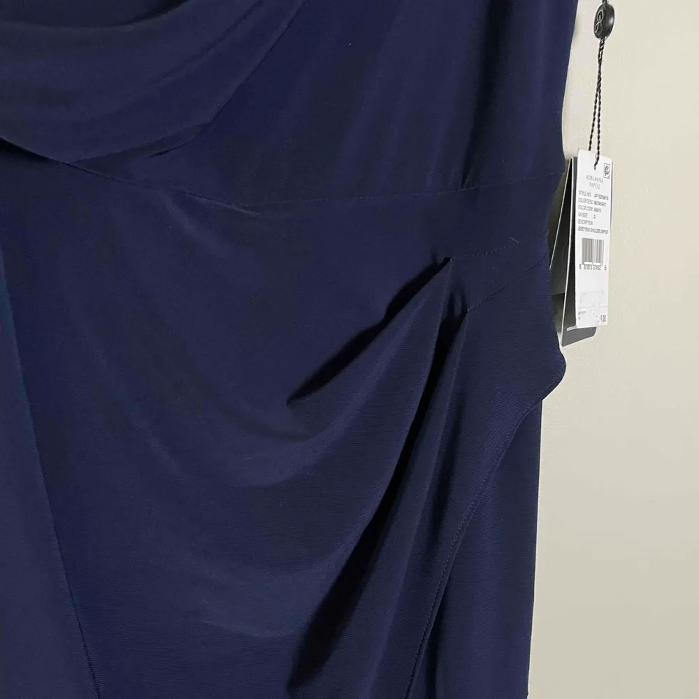 Adrianna Papell Womens Navy Embellished Wide-leg Formal Cape Jumpsuit Size 2 New - Image 8