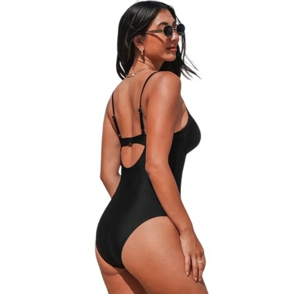 NWT Cupshe Tummy Control Lovely Lace Underwire One Piece Swimsuit Black Size M - Image 5