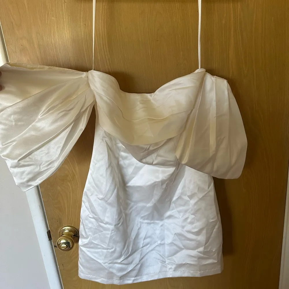 Petal & Pup Nisha Off the Shoulder Satin Mini Dress - Image 3