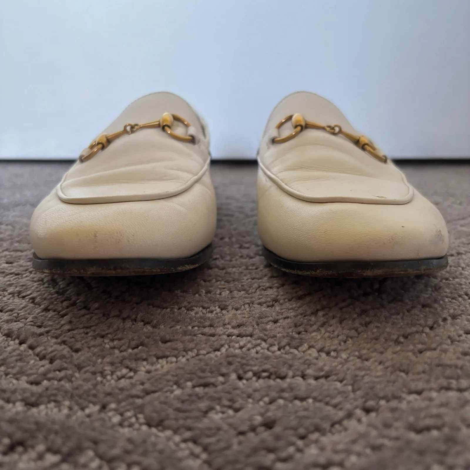 Gucci Brixton Horsebit Loafers White Leather Flat Collapsable Buckle Size EU 37 - Image 6