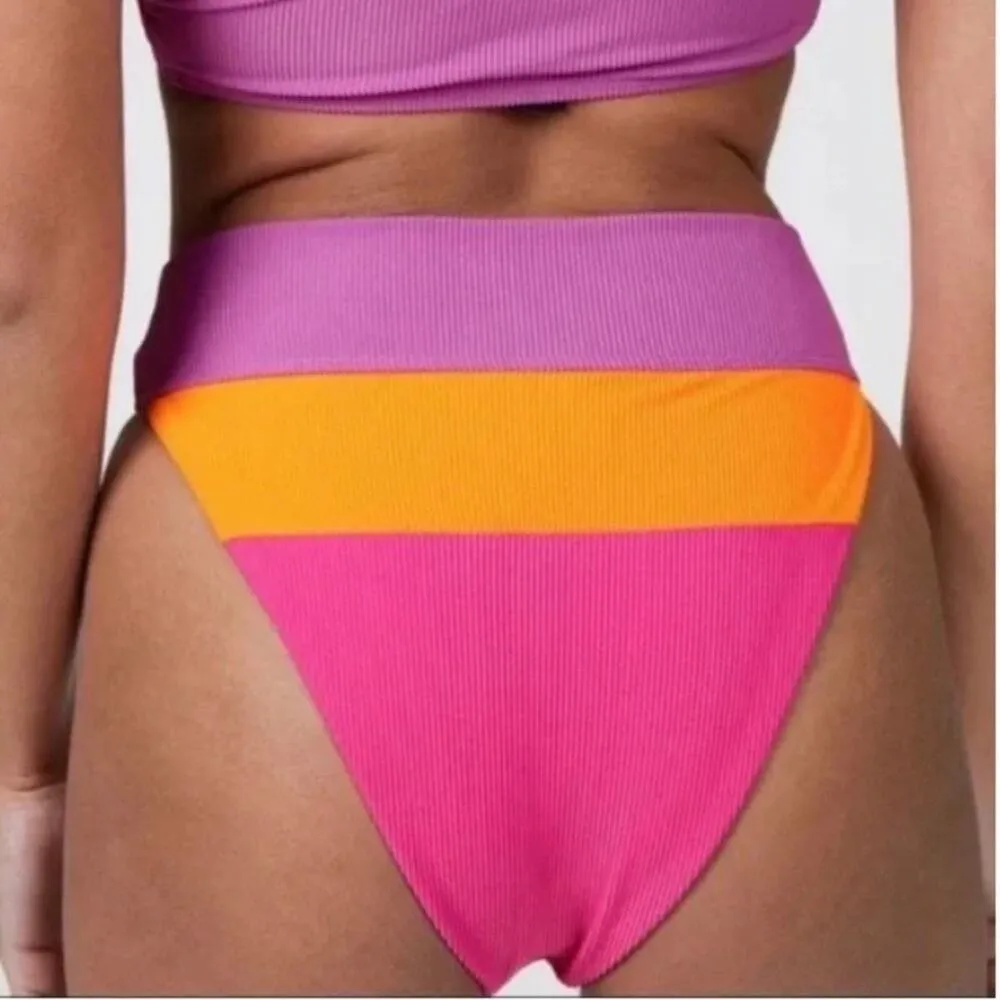 NEW Beach Riot Alexis High Waisted Bikini Bottom in Sunset Colorblock Size Small - Image 4