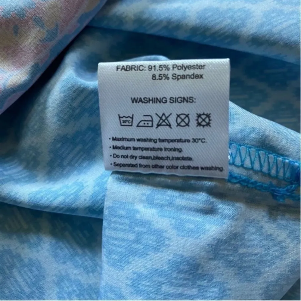 Urban Coco Blue Multicolor Ruche Sleeve Swim Coverup Dress with Tassels Medium - Image 14