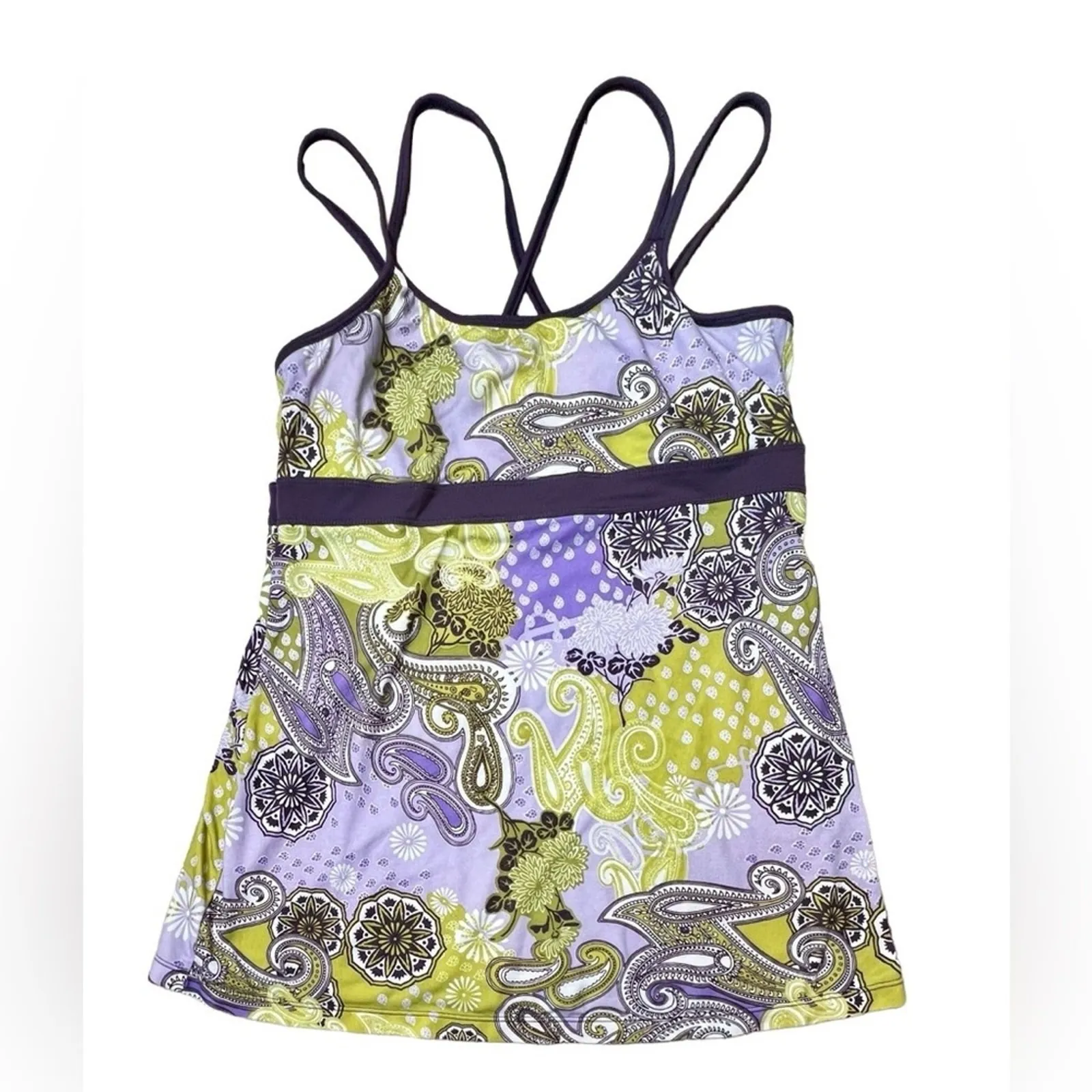 Prana Breathe Sleeveless Purple Floral Tank‎ Top UPF Moisture Wicking LARGE Yoga - Image 2