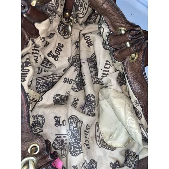 Vintage Y2K Juicy Couture Brown Leather Bag‎ Purse Logo Heart Meduim - Image 9