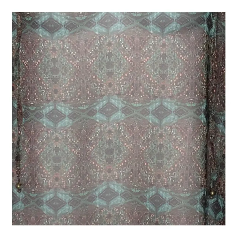 Zara Basic Boho Sheer Blouse Self-Tie Neck Multicolor Long Sleeve Small - Image 7