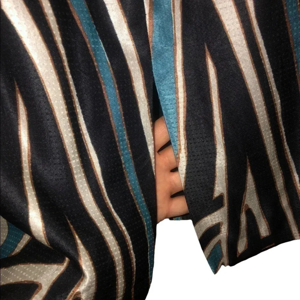 Rachel Roy Silk Cream Teal Black Gold Textured Print Pencil skirt professional Size 12 - Image 3