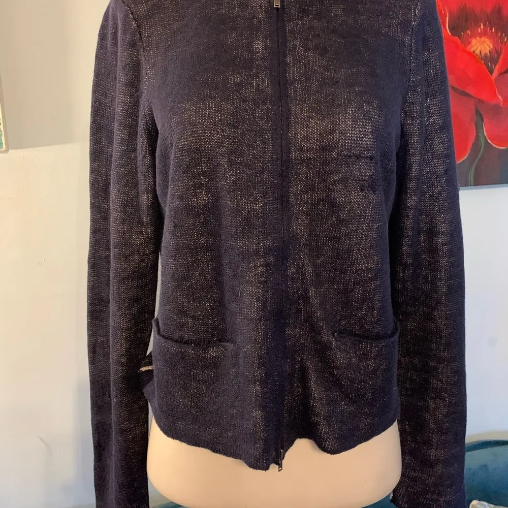 Eileen Fisher Organic Linen Short Zip Front Jacket Top Sweater Size XS - Image 6