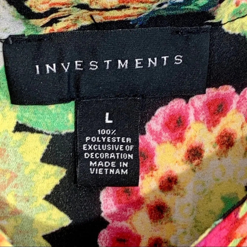 Investments Top Blouse Vivid Floral Tie Detailing Short Sleeve Scoop Neck Large - Image 3