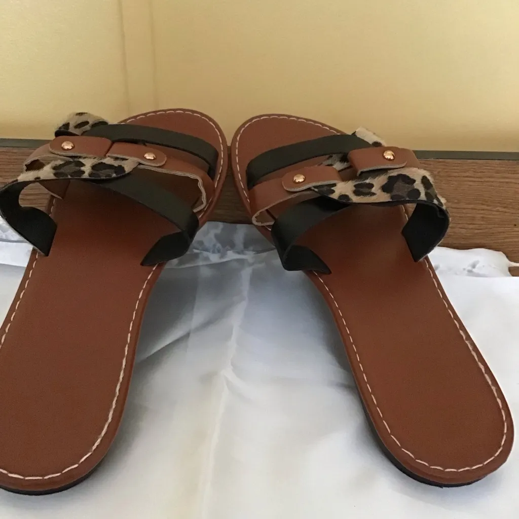 SHEIN Brown and Leopard Print Sandals Size 8 - Image 5