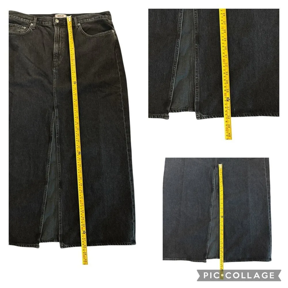 NEW Agolde Leif Front Slit Denim Maxi Skirt Spider Black Size 32 Casual $238 - Image 10