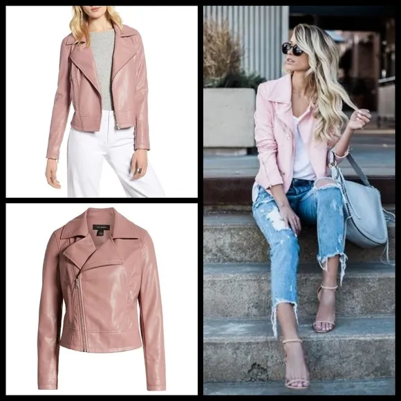 💕HALOGEN💕 Dusty Rose Faux Leather Moto Jacket S - Image 2