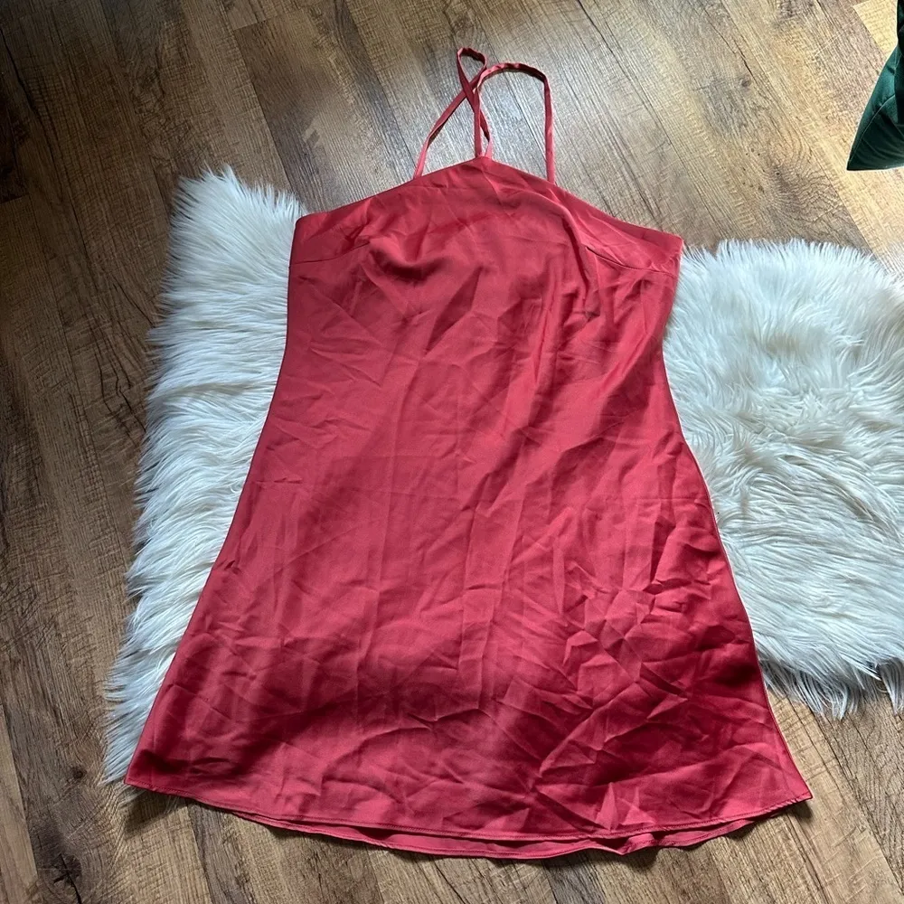 Lulus LULU’S Rooftop Party Dusty Red Satin Halter Mini Dress - Image 5