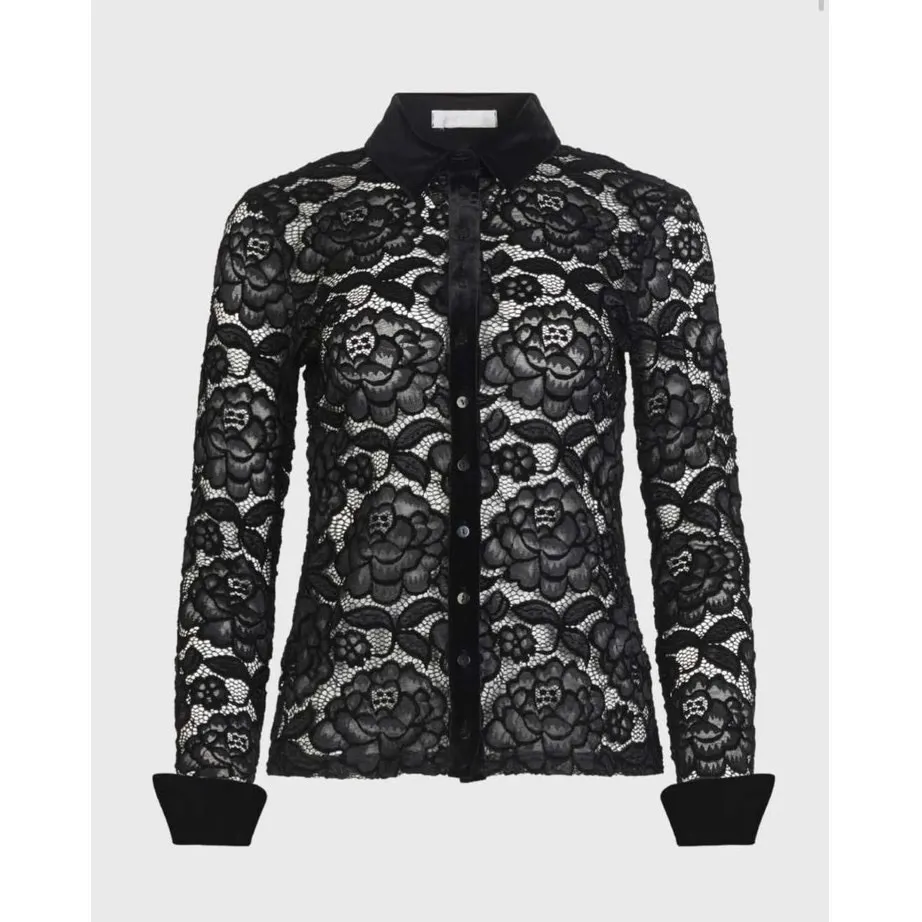 Anne Fontaine Salinger Shirt Black Floral Lace Button - Image 3