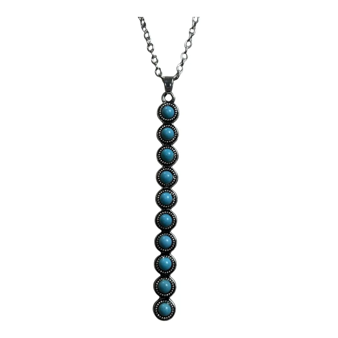 Turquoise Necklace and‎ Earrings Set Silver Tone Western Style Jewelry New Blue - Image 2
