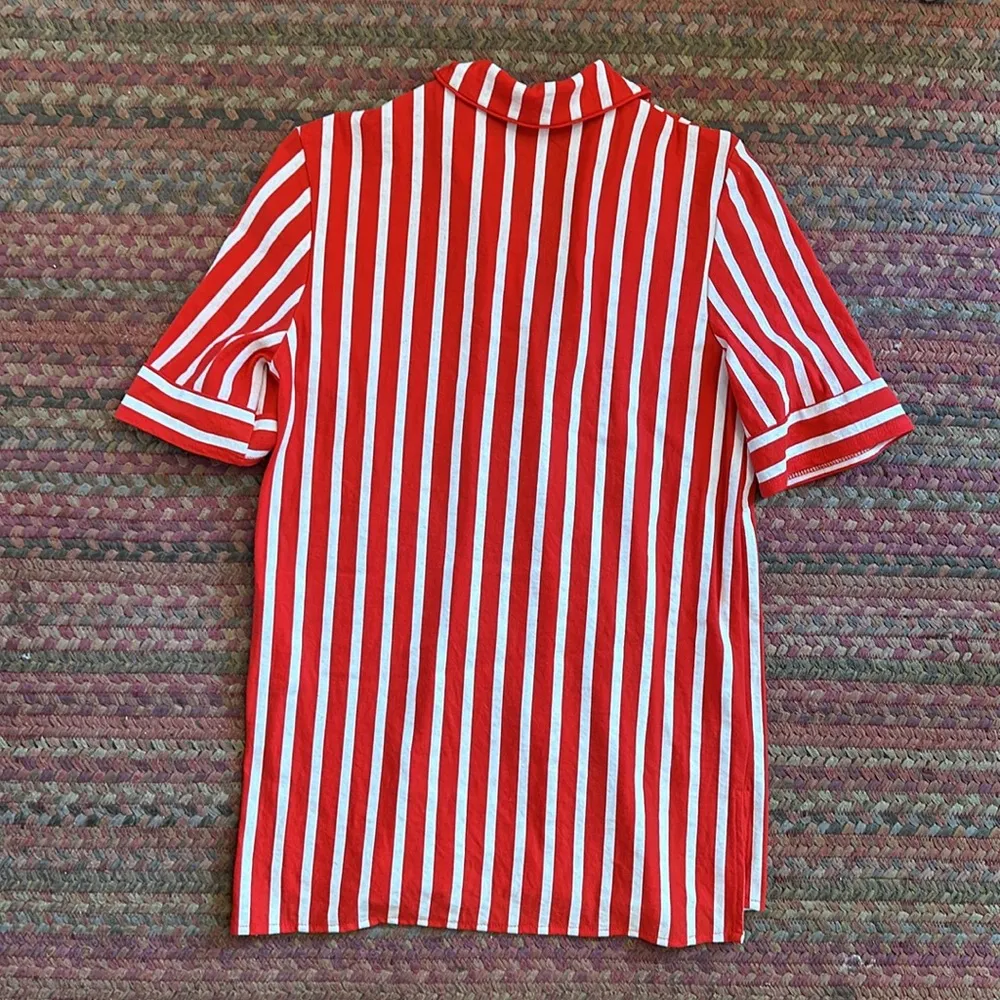 ZARA RED VERTICAL STRIPE RESORT PATRIOTIC BUTTON UP POLO - Image 7