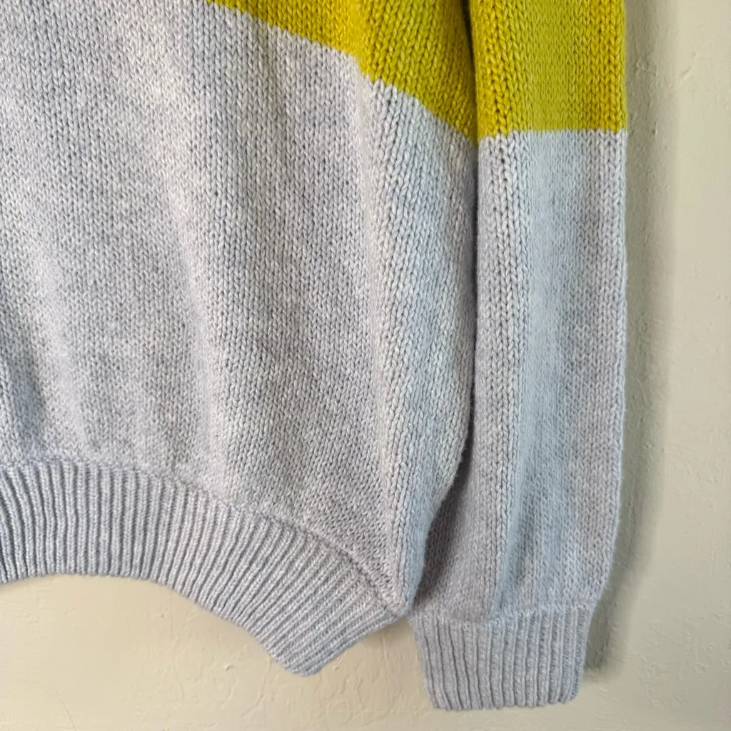 Aerie Oh So Soft Mock Neck Yellow Stripe Chunky Sweater Size Large - Image 3