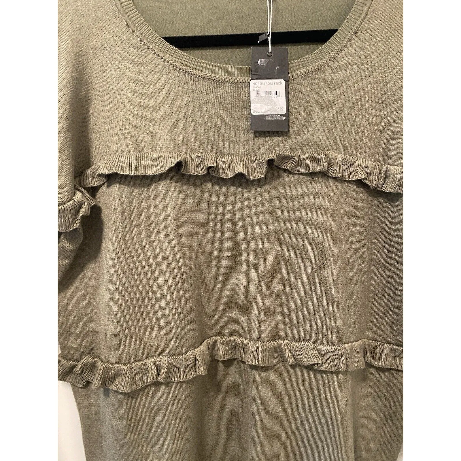 Solutions Olive Green Ruffle Front Trim Ov Sweater Size Small Oversized‎ NWT - Image 8