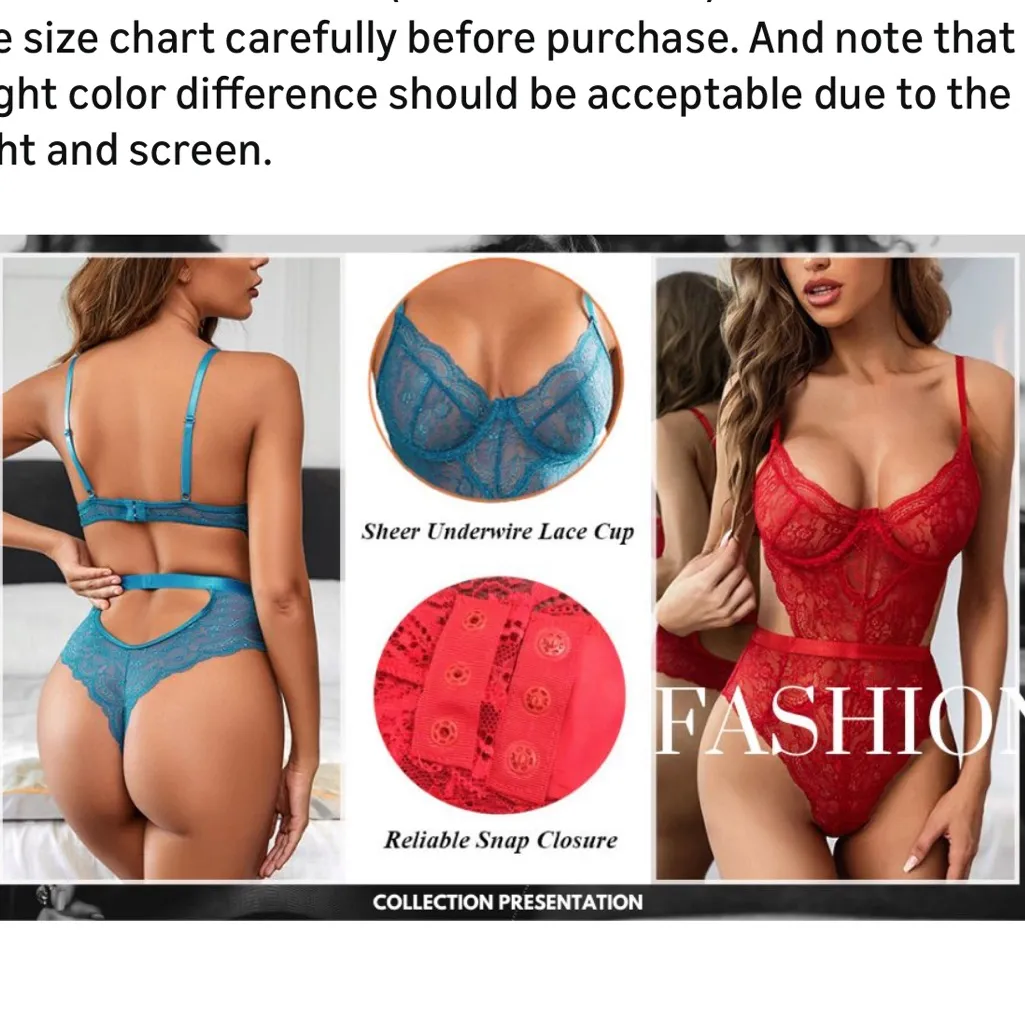 Sexy Lingerie Bodysuit Lace Teddy Snap Crotch V Neck Cut Out One Piece Babydoll Red Size XL - Image 10